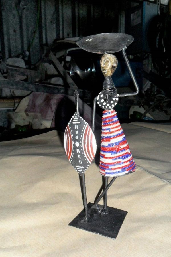 Suporte p/velas arte Africana em férro e missangas